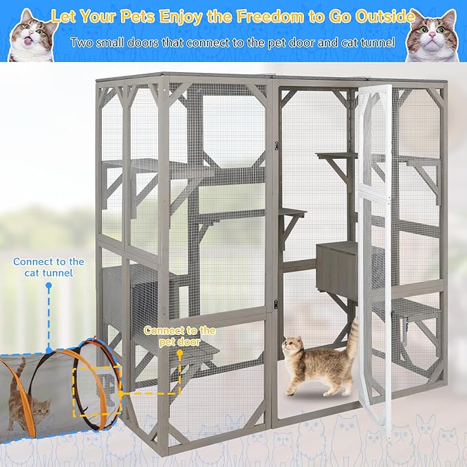 Ketive Large Catio Outdoor Cat Enclosure, Wooden Cat House Outdoor - Image 5
