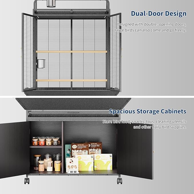 Large Bird Cage, Wood Parakeet Cage - Image 4