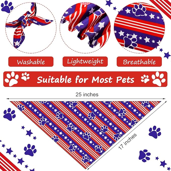 Weewooday 9 Pcs Holiday Dog Bandanas 4th of July Bandanas Patriotic Red White - Image 2