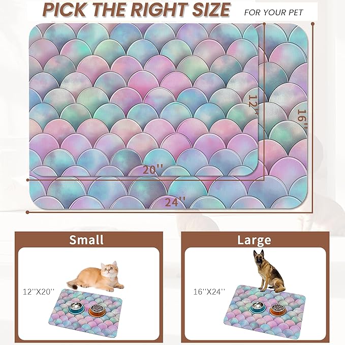 Pink Mermaid Scale Pet Feeding Mat, Absorbent Quick-Dry Cat Dog Food and Water - Image 2