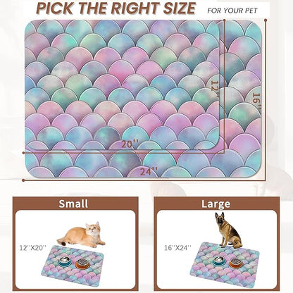 Pink Mermaid Scale Pet Feeding Mat, Absorbent Quick-Dry Cat Dog Food and Water - Image 2