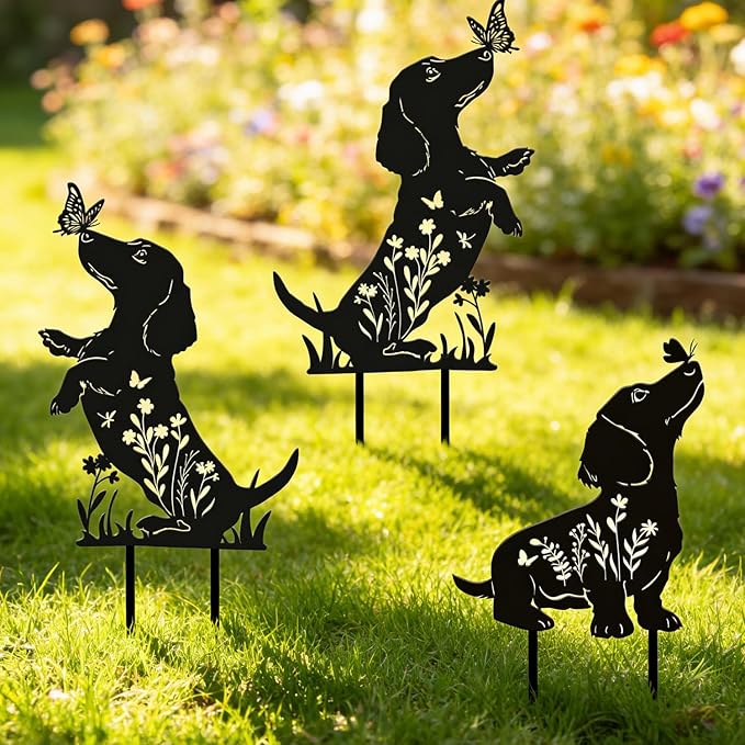 Rngmsi Dachshund Dog Metal Garden Stakes Decor, Dachshund Black Silhouette - Image 5