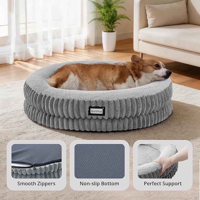 BALANCE Donut Dog Bed, 30 Inches Round Dog Bed Medium Size Dogs Washable - Image 4