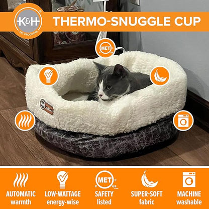K&H Pet Products Heated Cat Bed Indoor, Thermo-Snuggle Cup Bomber Soft Heated - Image 3