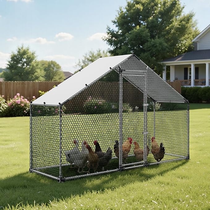 VEVOR Large Metal Chicken Coop, 9.8 x 3.3 x 6.6 ft, Walk-in Chicken Run House - Image 8