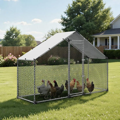VEVOR Large Metal Chicken Coop, 9.8 x 3.3 x 6.6 ft, Walk-in Chicken Run House - Image 8