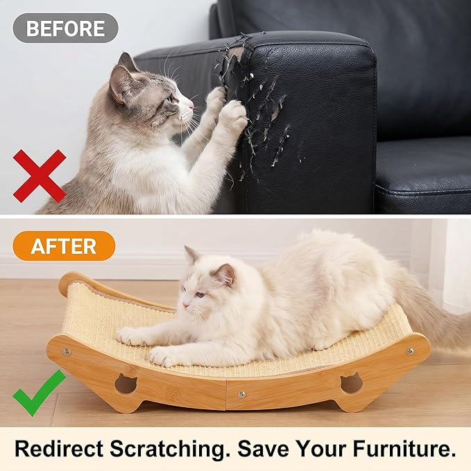 Sisal Cat Scratcher Bed, 3-in-1 Natural Sisal Scratching Board & Hammock - Image 6