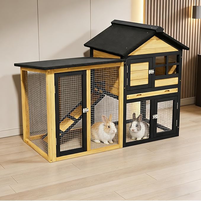 Outdoor Rabbit Hutch with Chew-Proof, 2-Story Bunny Cage with Pull-Out Leak - Image 8
