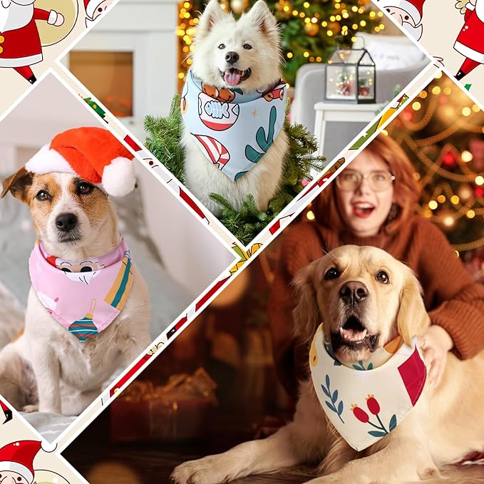 Huhumy 100 Pcs Christmas Dog Bandanas Bulk Pet Bibs Colorful Triangle Scarf - Image 5