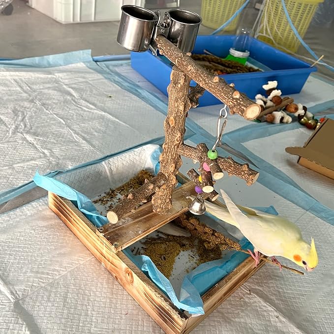 LIMIO Natural Wood Bird Toys Playground, Bird Cage Accessories, Bird Perches - Image 7