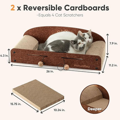 FUKUMARU 26 Inch Cat Scratcher Bed, 2 Reversible Cardboard Cat Scratch Pads - Image 6