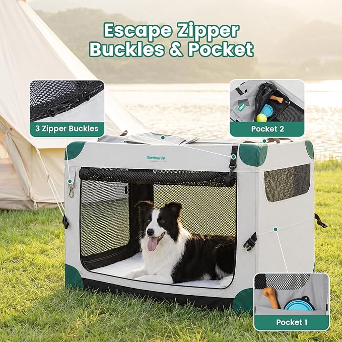 Gardner Pet 30 Inch Folding Soft Dog Crate -3 Door Collapsible Dog Crate - Image 5