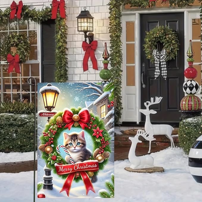 BlissYard Merry Christmas Cat Garden Flag 12x18 Inch Double Sided Holiday Kitten - Image 4