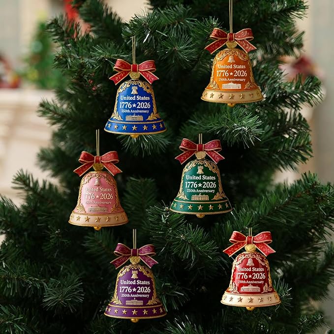 6 Pcs United States 250th Anniversary Bell Ornament Vintage-Style Metal - Image 2