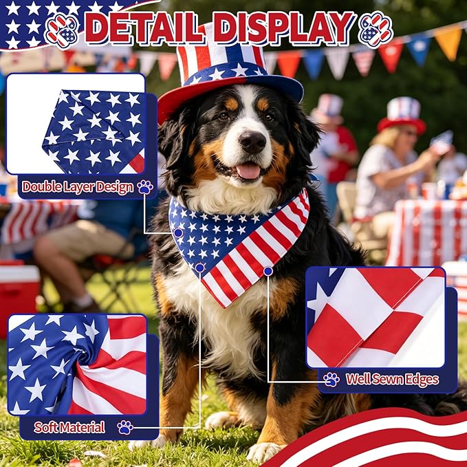 4th of July Dog Bandanas Dual-Layer 2 Pack, Patriotic American Flag Pet - Image 3