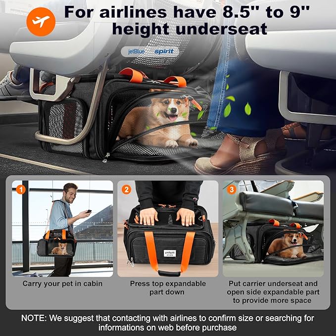 pidipiti 17x12.5x8.5 TSA Approved Expandable pet Carrier - Image 2