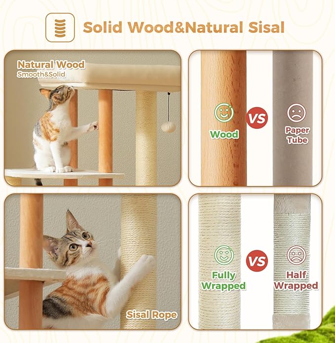 PAWZ Road Large Cat Tree, 53 Inches Modern Wooden Cat Tower - Image 7