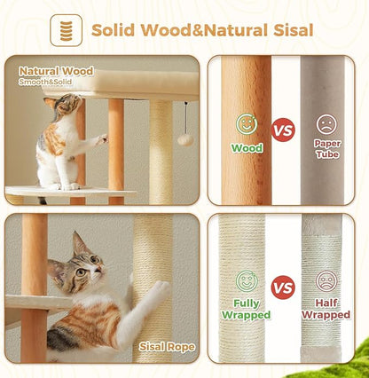 PAWZ Road Large Cat Tree, 53 Inches Modern Wooden Cat Tower - Image 7