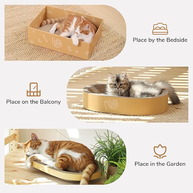 FUKUMARU 3PCS Cardboard Cat Scratcher, Durable Oval Cat Scratch Pad Bed Bowl - Image 7