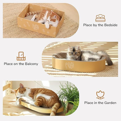 FUKUMARU 3PCS Cardboard Cat Scratcher, Durable Oval Cat Scratch Pad Bed Bowl - Image 7