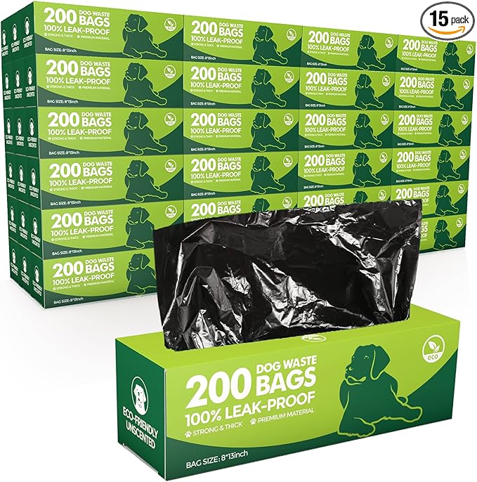 Sherr 15 Boxed Rolls 3000 Counts Dog Poop Bags Bulk Leak Proof Dog Doggy Poop by Sherr