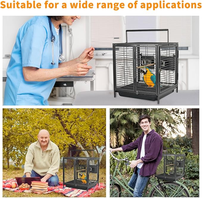 Portable Bird Travel Carrier Cage Black 19 Inch - Image 7