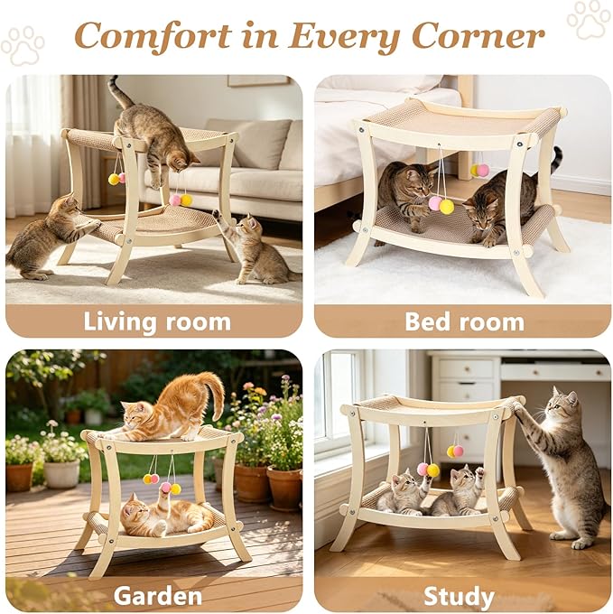 Indoor Cat Scratcher Bed, Double Layer Cat Hammock - Image 4
