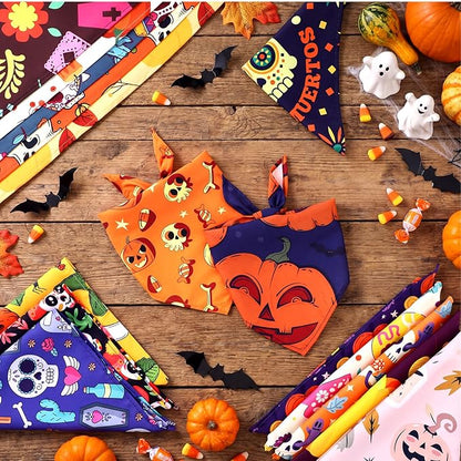 Huhumy 100 Pcs Halloween Dog Bandanas Bulk Pet Bibs Colorful Triangle Scarf Pet - Image 6