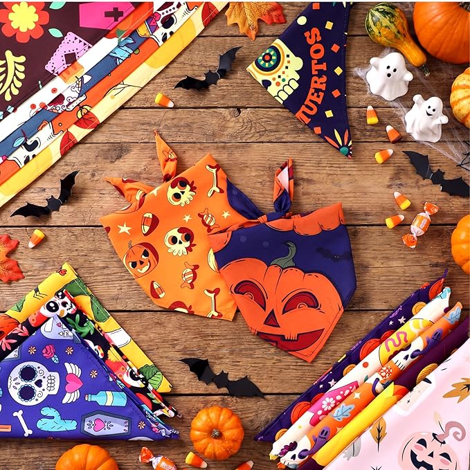 Huhumy 150 Pcs Halloween Dog Bandanas Bulk Pet Bibs Colorful Triangle Scarf Pet - Image 6