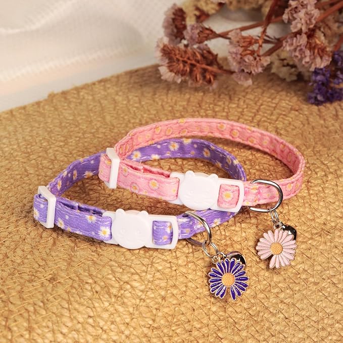 Cat Collars for Girl Cats & Boys, 2 Pack Soft Cotton Breakaway Collar - Image 2
