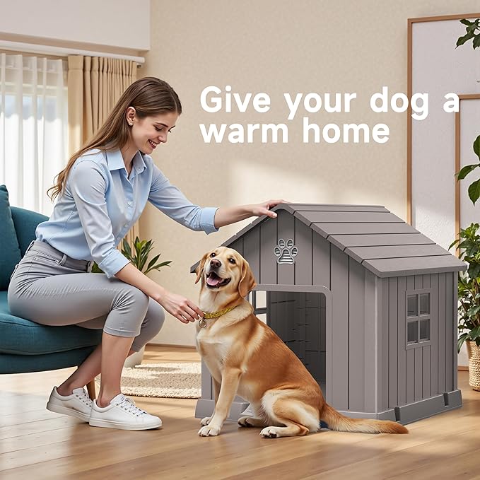 Vixzen 32in Large Outdoor Dog House, Durable Water Resistant Resin Dog House - Image 2