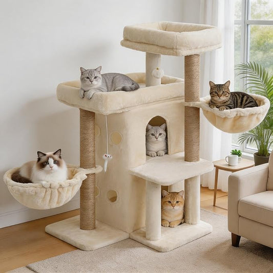 Heybly Cat Tree with Reinforced Big Base, 41.3-Inch Sturdy Cat Tower by HEYBLY