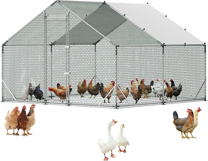 VEVOR Large Metal Chicken Coop, 9.8 x 9.8 x 6.6 ft, Walk-in Chicken Run House by VEVOR