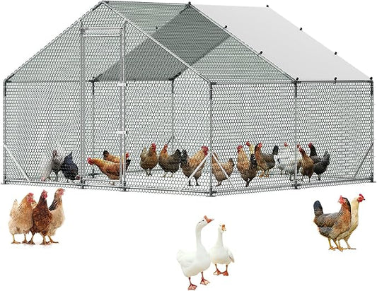 VEVOR Large Metal Chicken Coop, 9.8 x 9.8 x 6.6 ft, Walk-in Chicken Run House by VEVOR