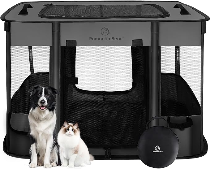 40x32x24 Inches Dog Playpen, Pet Playpen, Foldable Puppy Cat Playpen, Portable by ROMANTIC+BEAR