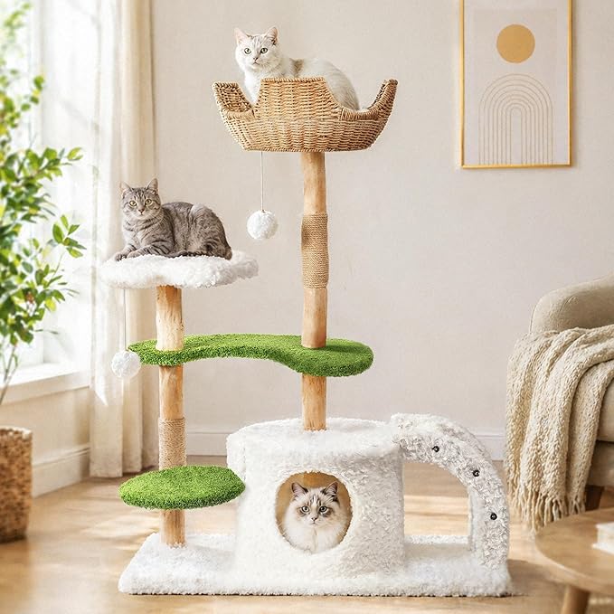 Easyego Modern Cat Tree, 45.6" Aesthetic Wood Cat Tree Tower - Image 2