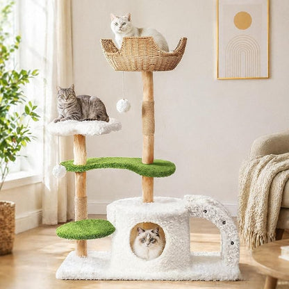 Easyego Modern Cat Tree, 45.6" Aesthetic Wood Cat Tree Tower - Image 2