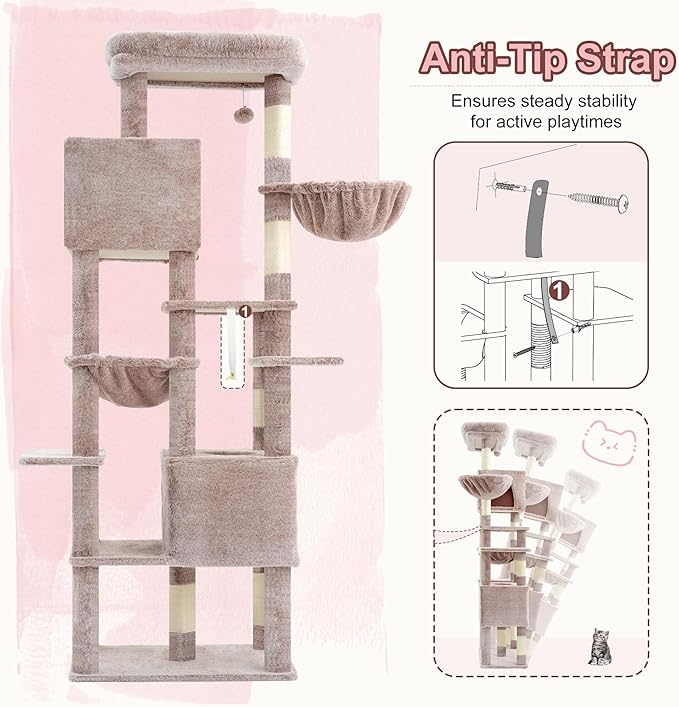 Heybly Cat Tree, 76-Inch Tall Heavy Duty Cat Tower - Image 8