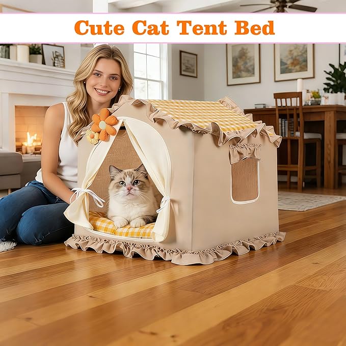 Yellow Indoor Cat House with Frame and Princess Style Cat Houses - Image 2