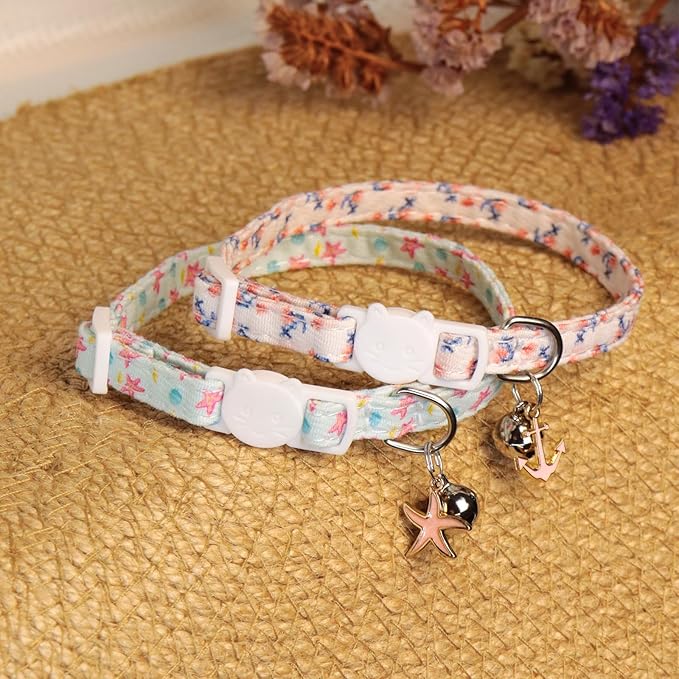 Cat Collars for Girl Cats & Boys, 2 Pack Soft Cotton Breakaway Collar - Image 2
