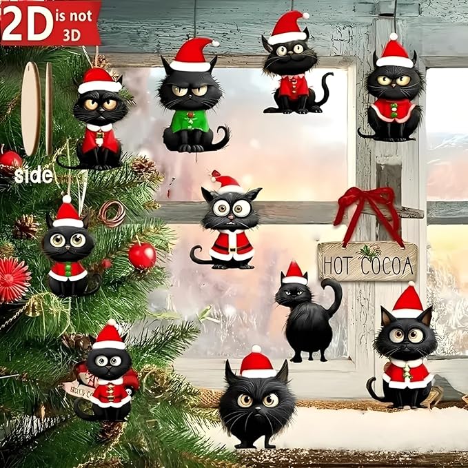 10 Pcs Christmas Hanging Ornaments Set Christmas Tree Decorations Cute Black - Image 2