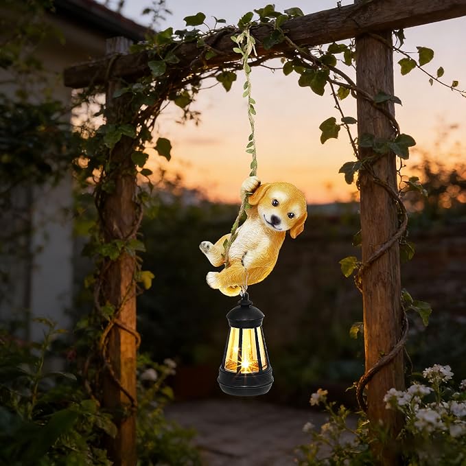 Solar Hanging Dog Statue, Outdoor Resin Golden Retriever Dog Figurine - Image 7