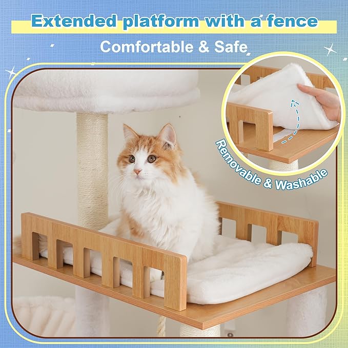 Hey-brother Wooden Cat Tree, 69.7 inch Cats Furniture Tower - Image 3