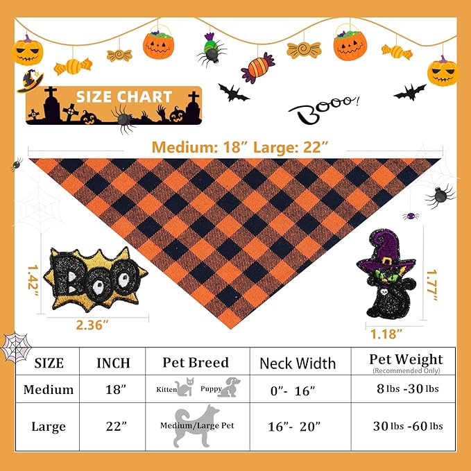 Dog Bandana Plaid, Boo & Witch Cat Embroidery Patches - Image 2