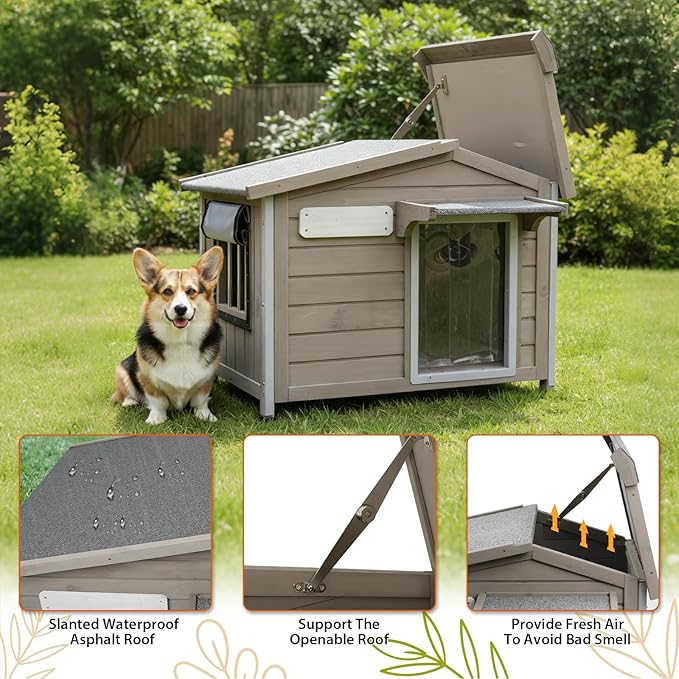 PetsCosset 30.1" L Large Dog House Outdoor & Indoor, Fir Wood Dog Kennel - Image 5