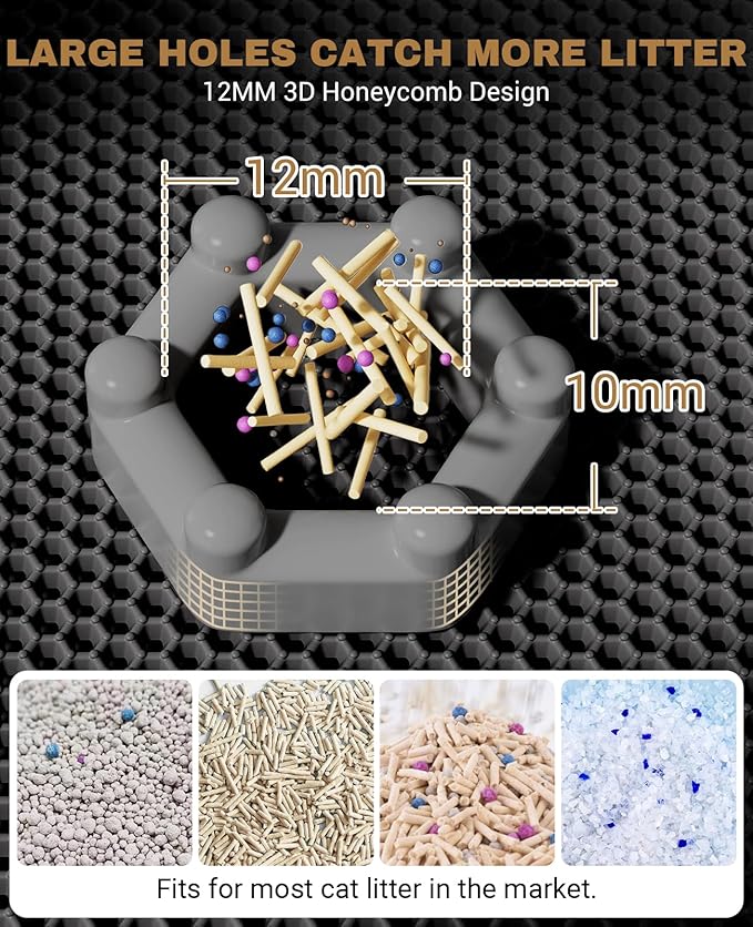 Fostanfly Cat Litter Mat, Extra Large XL Honeycomb Scatter Control, Urine & - Image 8