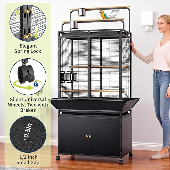 Large Bird Cage, Wood Parakeet Cage - Image 5