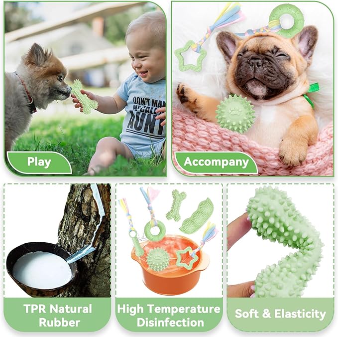 Petcare 6 Pack Small Dog Toys for Small Breed, Cute Green Puppy Teething Toys - Image 4