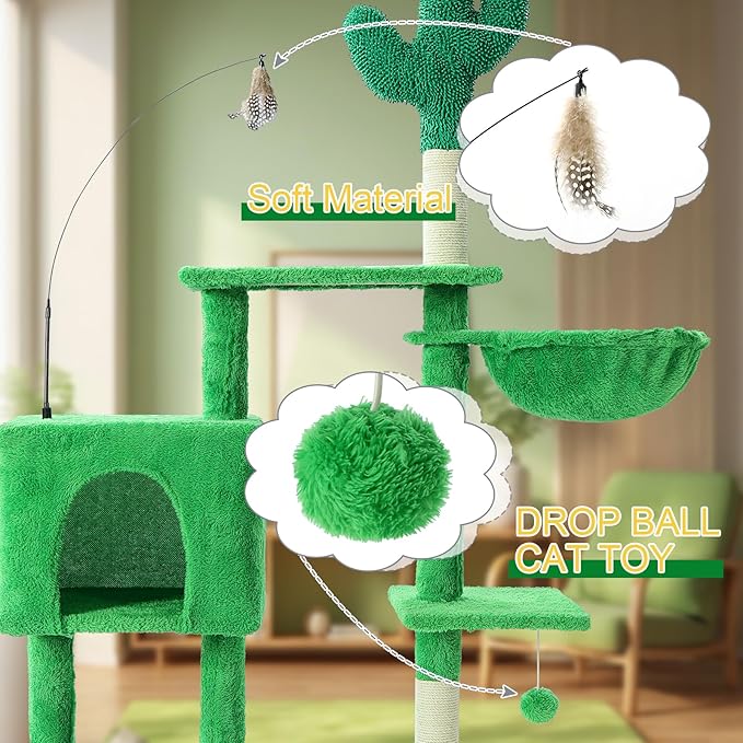 Cat Tree Tower with Metal Frame Hammock, Cat Towers with Scratching Post - Image 7