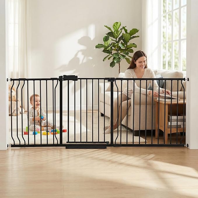 Extra Wide Baby Gate Tension Indoor Safety Gates Black Metal Large Pressure by COSENDBABYGATE
